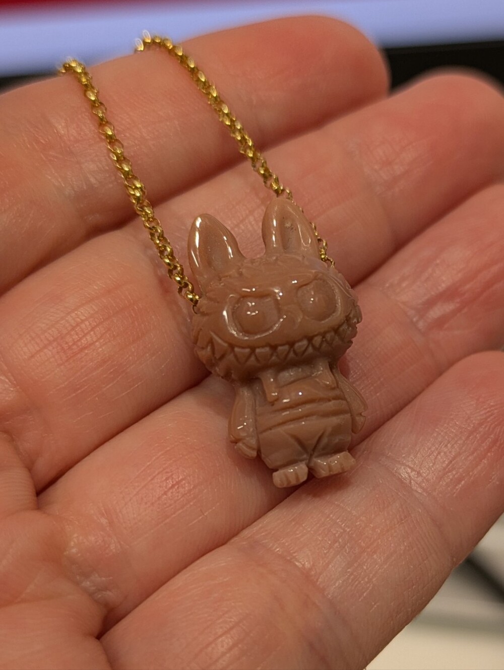 Cute Jasper Labubu Charm Necklace on Gold-Filled Chain